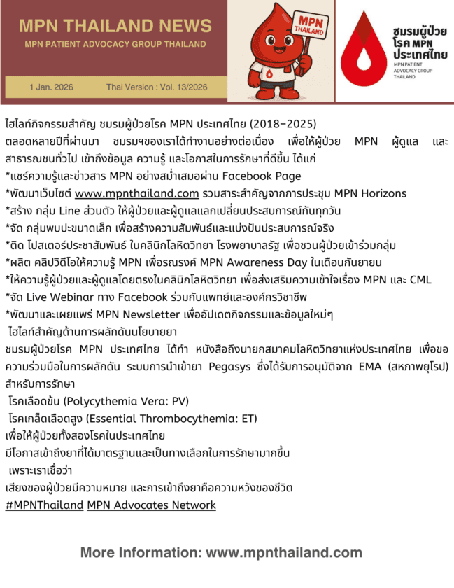 ไฮไลท์กิจกรรมสำคัญ ชมรมผู้ป่วยโรค MPN ประเทศไทย (2018–2025)